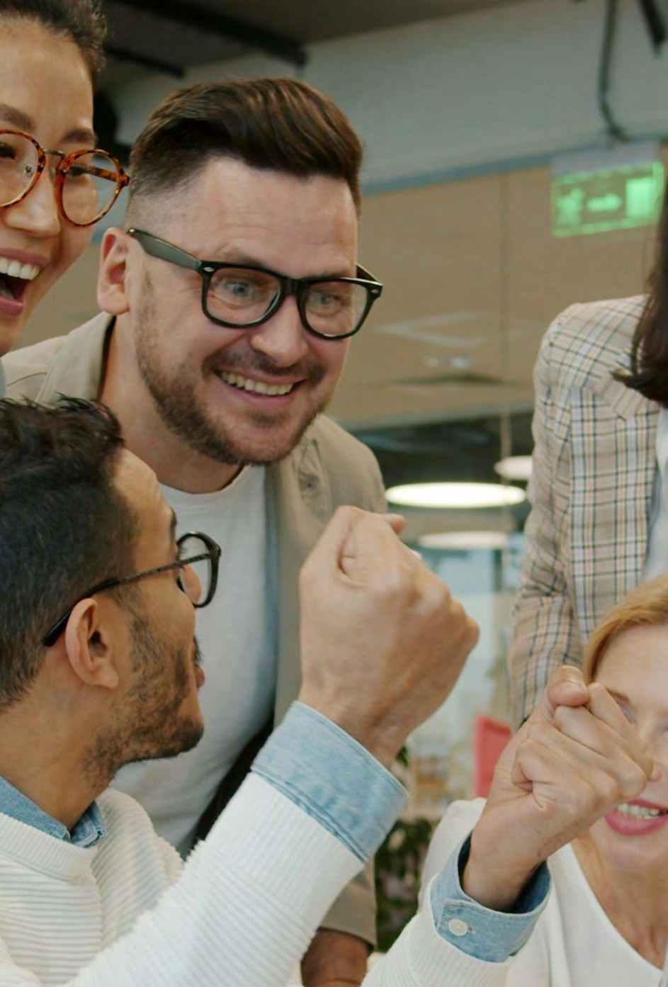 Team celebrating success with AI